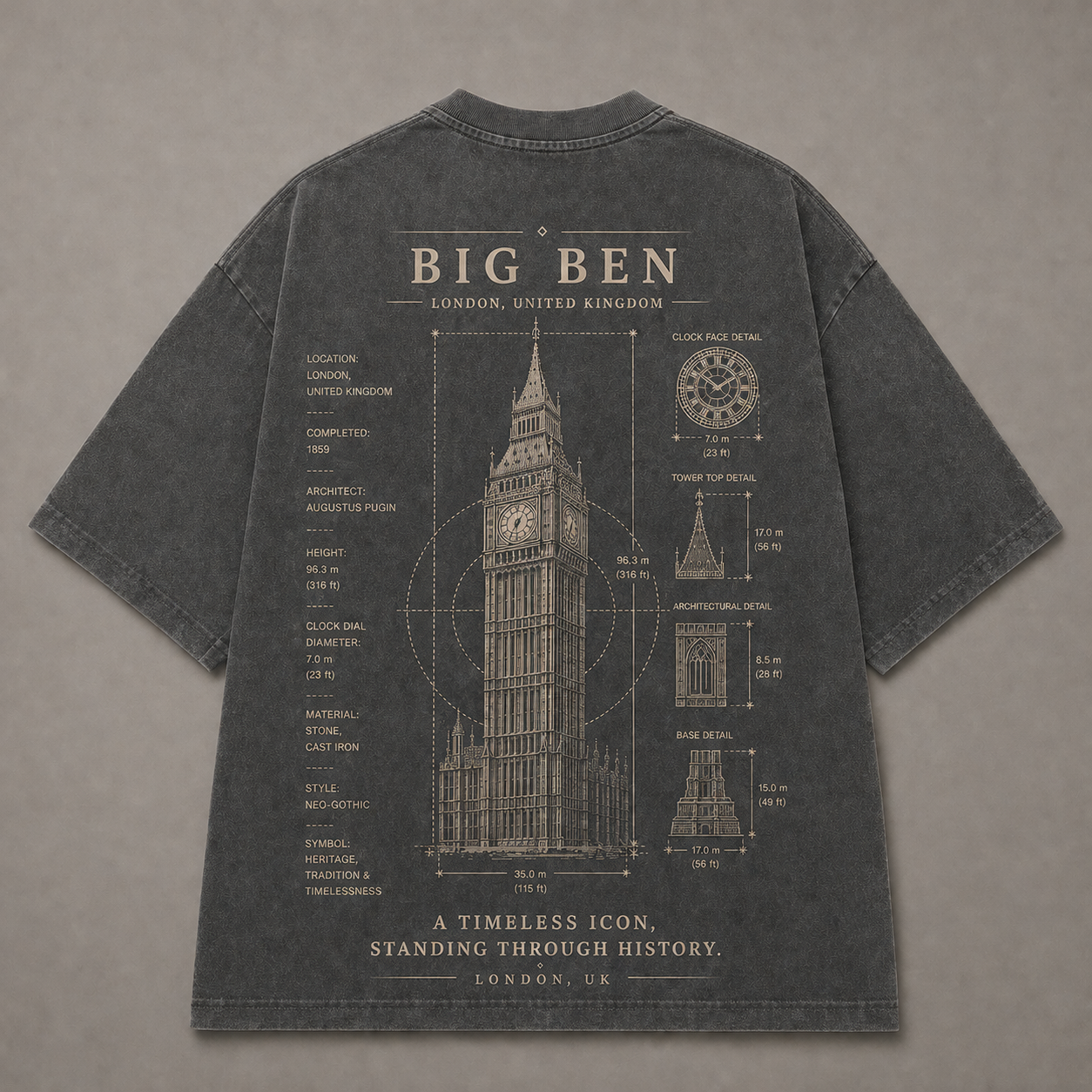 {{ product.title }} vintage blueprint t-shirt back print {{ shop.name }}